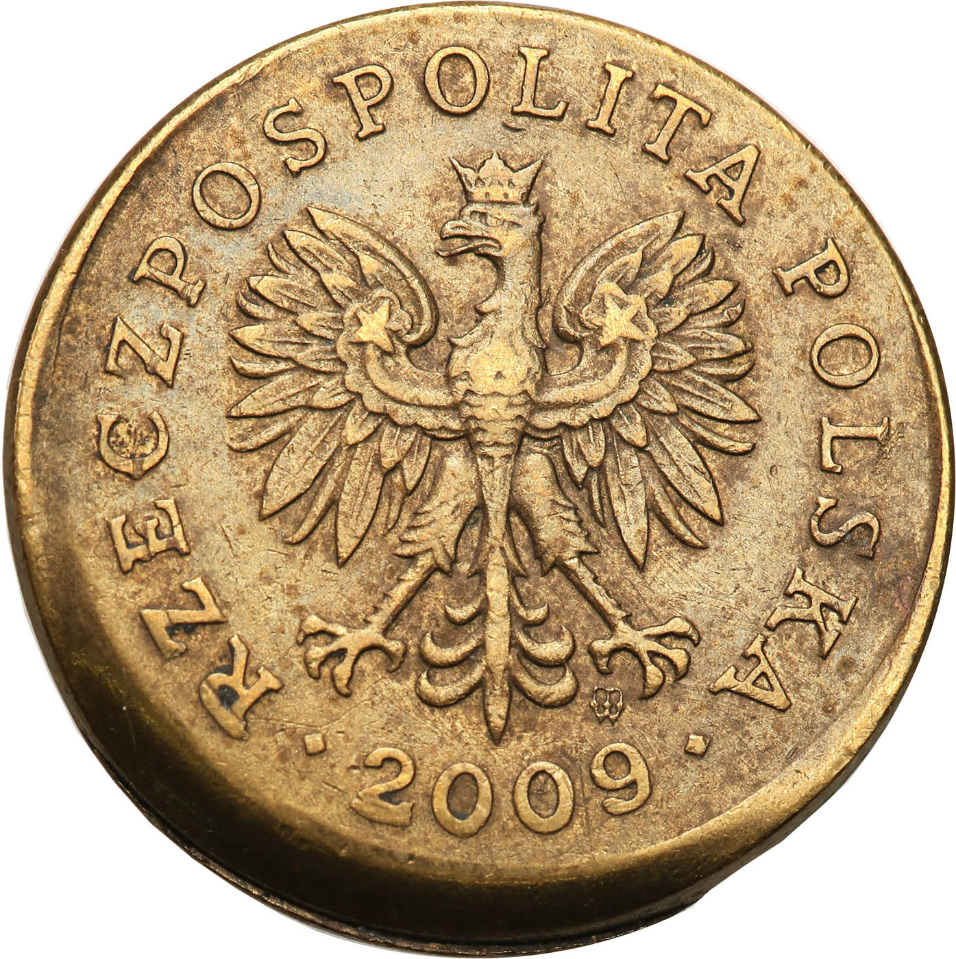 III RP. 5 groszy 2009 przesunięty stempel - DESTRUKT